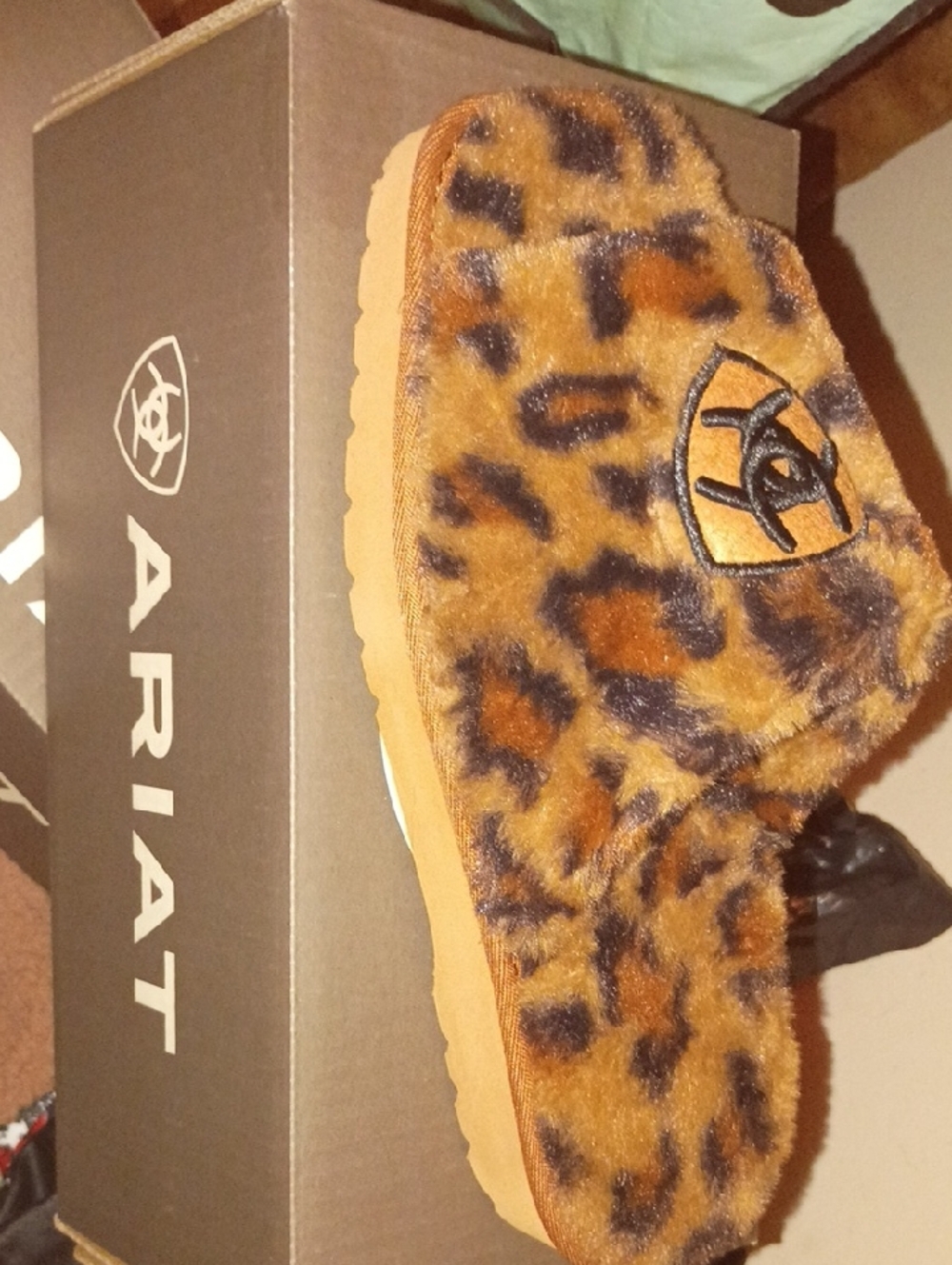 Ariat Leopard-Print Fuzzy Mule Slippers - Tan and Black